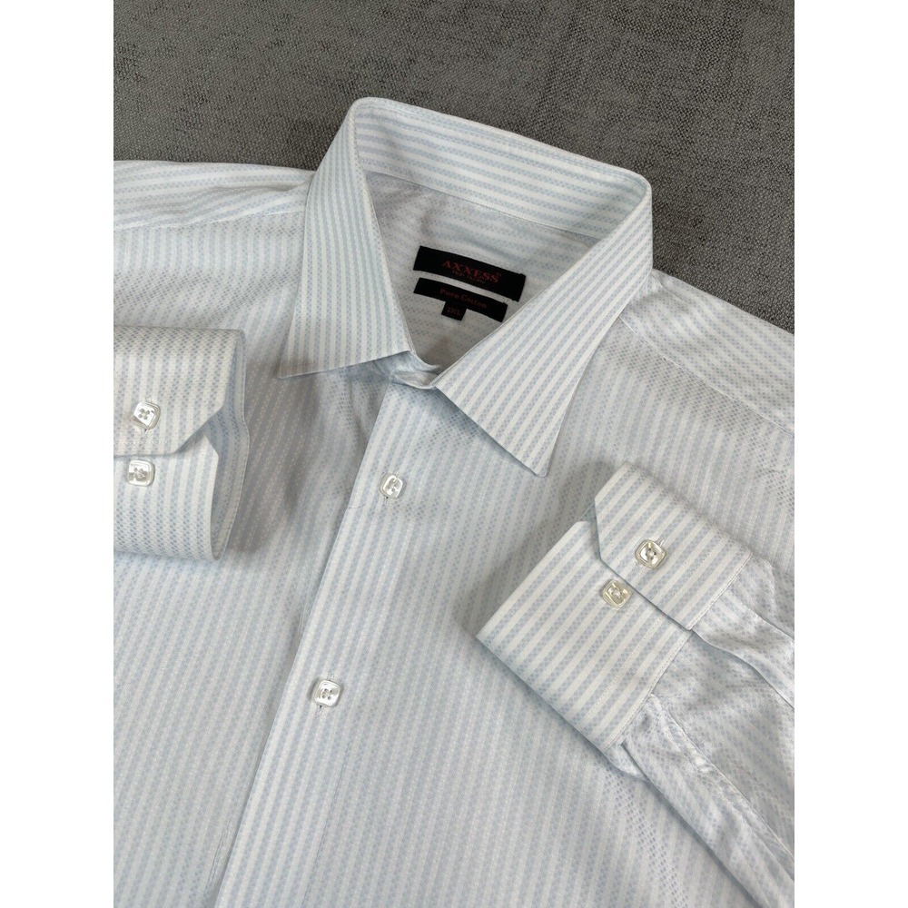 Axxess Shirt Mens (2XL) Blue White Stripe Cotton Long Sleeve Dress Button Up